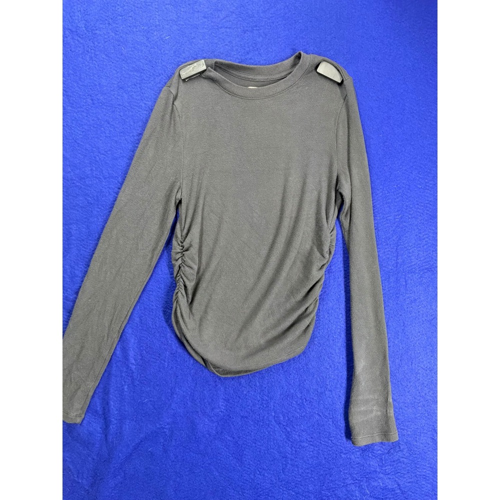 Minimalist Womens Madewell Ruched Side Long Sleeve Top S Charcoal Grey‎